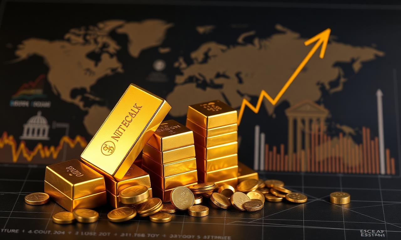 Goldbarren auf Finanzchart mit Weltkarte – Goldpreis Einflussfaktoren 2026